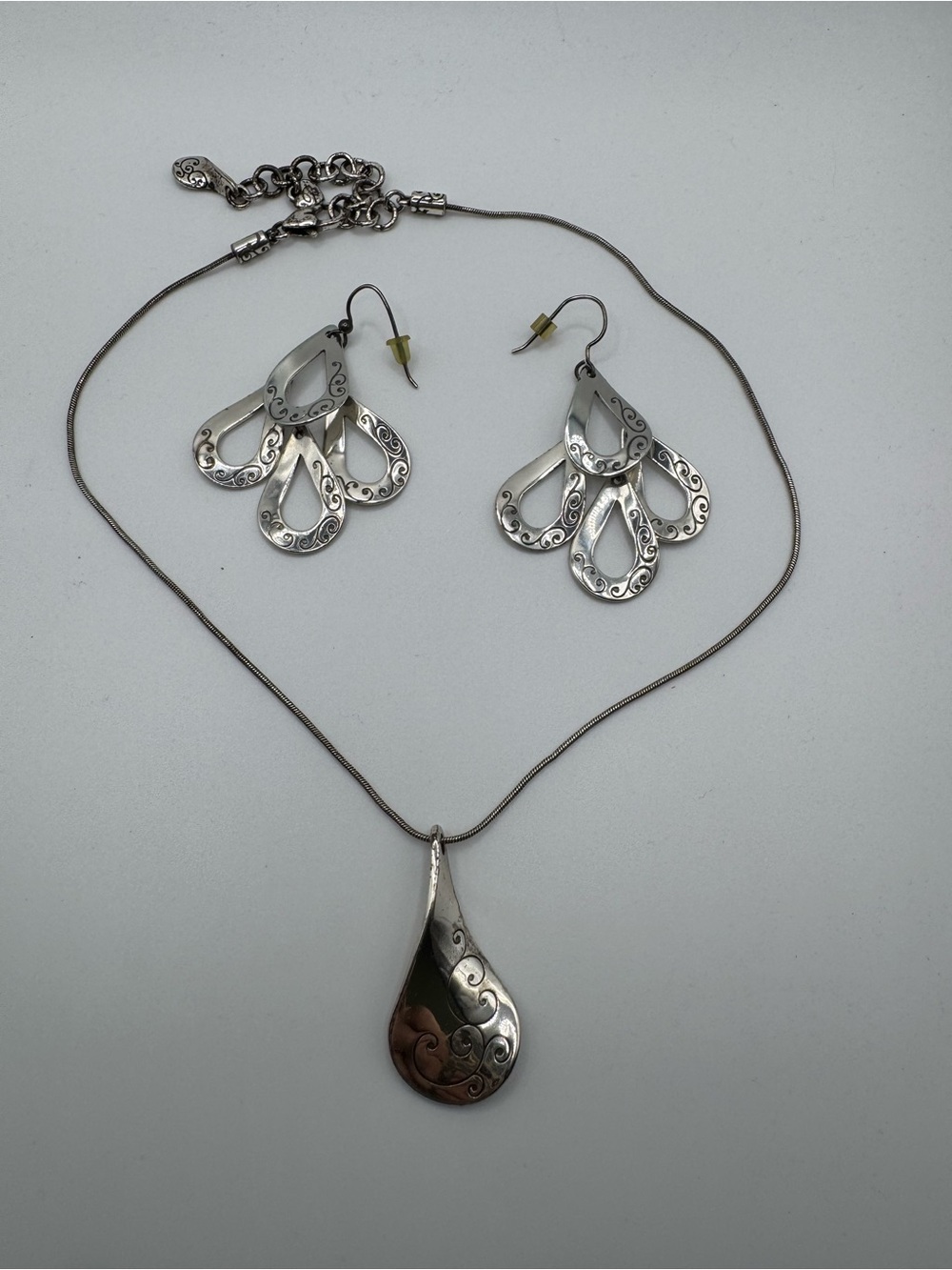 Brighton Silver-Tone Teardrop Pendant Necklace with Matching Earrings